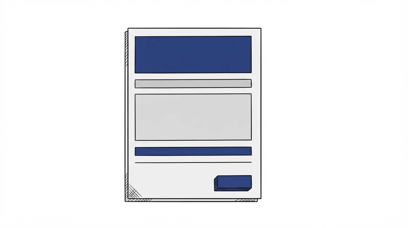 A tall page sheet divided into five stacked bands, the top band solid navy and the lower bands light grey